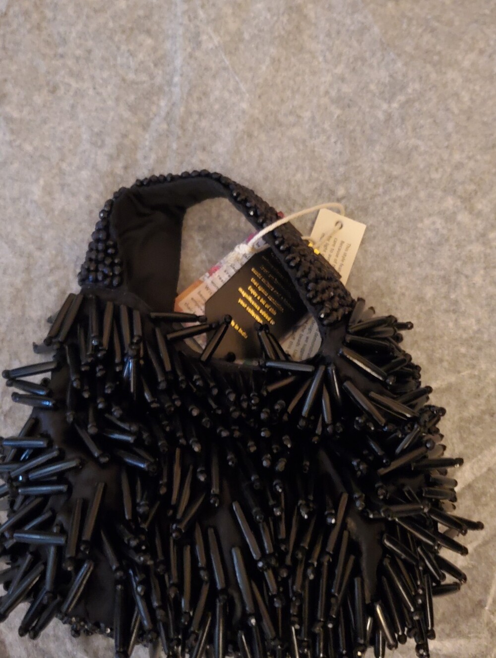 Black Fringe Beaded Handle Evening Bag